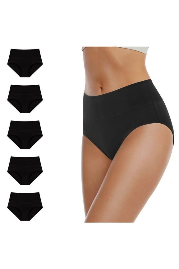 5 Pack Womens High Waist Cotton Underwear Full Coverage Strech Panties Soft Ladies Breathable Briefs
