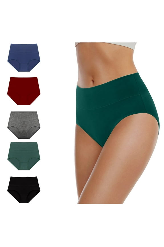 5 Pack Womens High Waist Cotton Underwear Full Coverage Strech Panties Soft Ladies Breathable Briefs