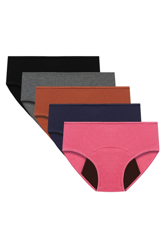 5PCS Women's Period Underwear Teens Menstrual Panties Comfy Plus Size Cotton Briefs