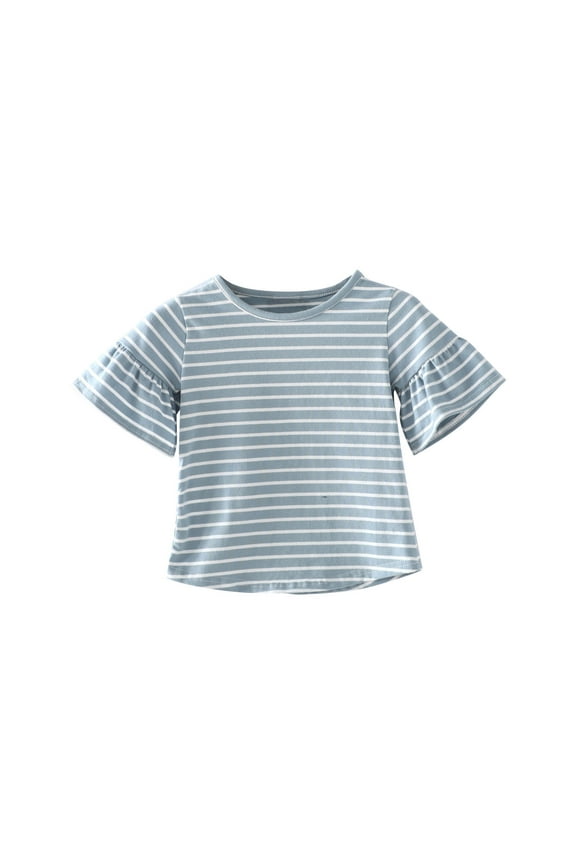 6 M-4 T Toddler Baby Girl T-Shirt Flare Short Sleeve Striped Tops Cute Crew Neck Tee Spring Clothes for Kids Infant Newborn