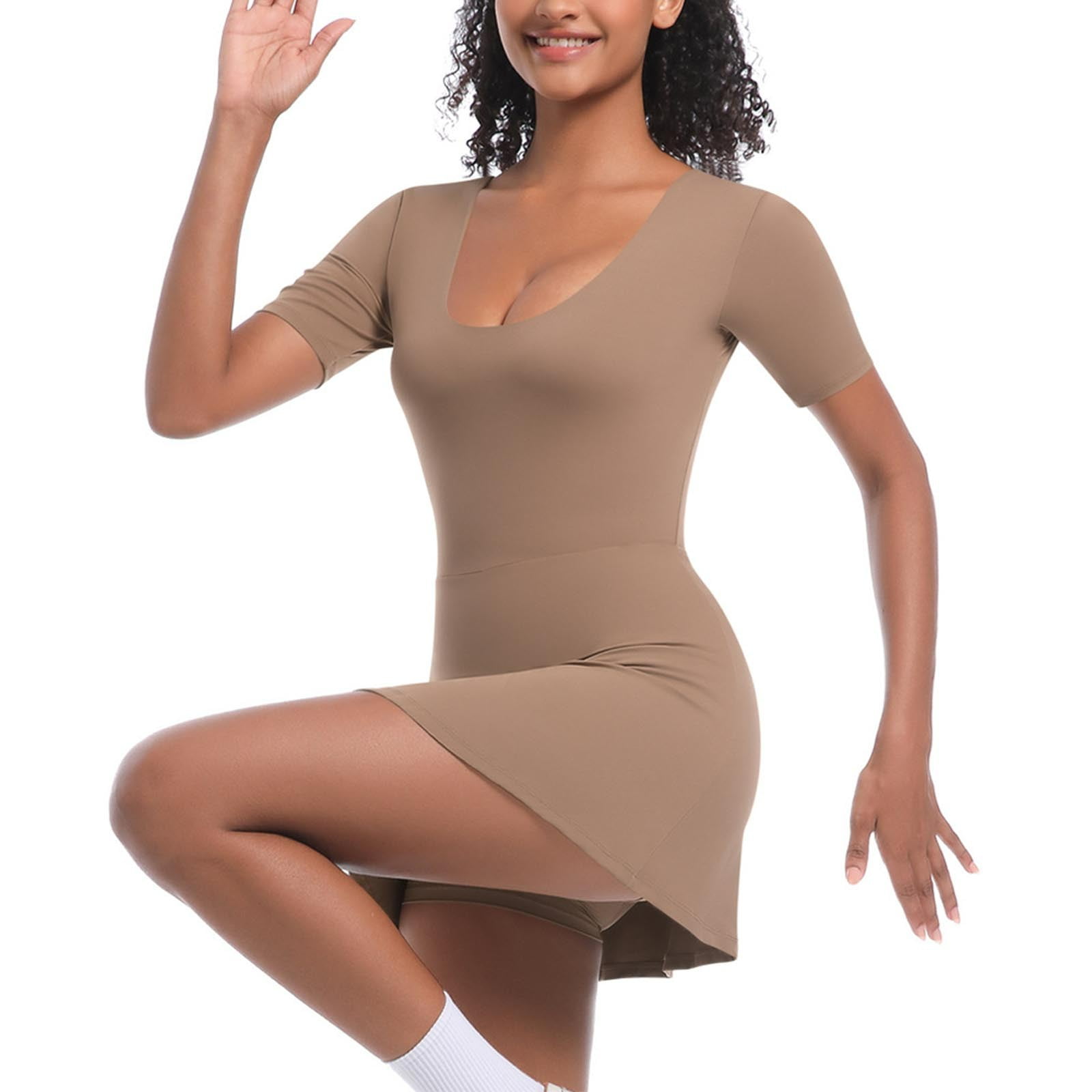 Kaemgyyd Athletic Dress for Women with Built in Shorts Stretch Scoop Neck Short Sleeve A-Line Bodycon Mini Dress for Golf Workout
