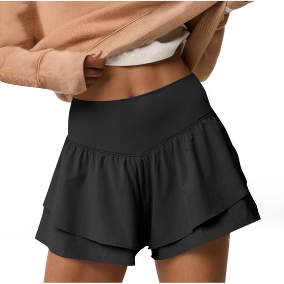 Kaemgyyd Athletic Shorts for Women High Waisted Flowy Ruffle Hem Shorts Trendy Layered Workout Running Tennis Shorts for Yoga
