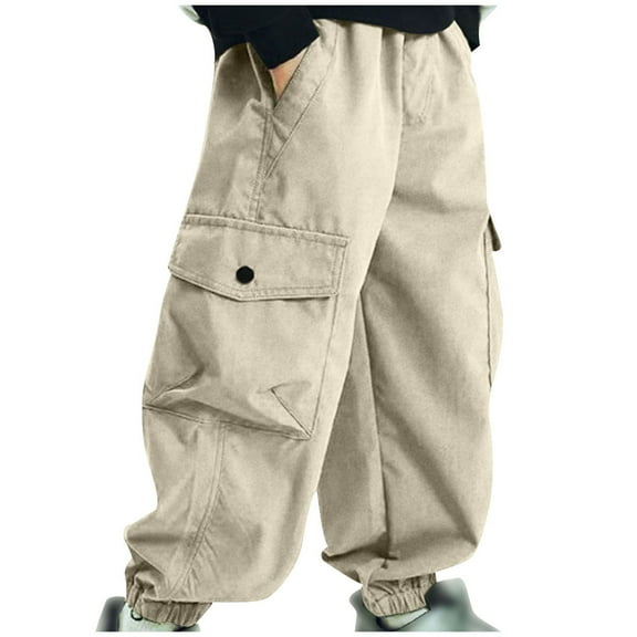 Kaemgyyd Baby Boys Cargo Pants Toddler Kids Casual Pants Baggy Elastic Waist Hiking School Sweatpants Joggers with Pockets 2-10 Y