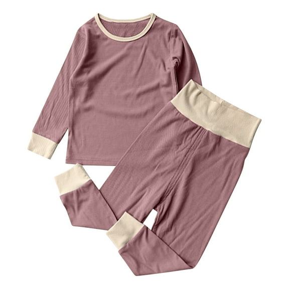 Kaemgyyd Baby Boys Girls Pajama Set Infant Toddler Basic Knit Ribbed Sleepwear and High Waist Pants Casual Fall Clothes 6 M-7 Y
