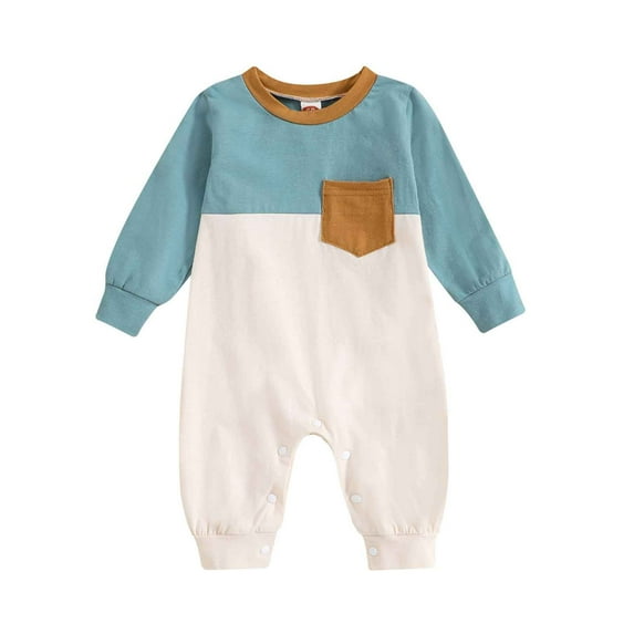 Kaemgyyd Baby Boys Girls Romper Soft Comfy Color Block Long Sleeve One-Piece Jumpsuit Fall Trendy Outfits Clothes 0 M-3 T