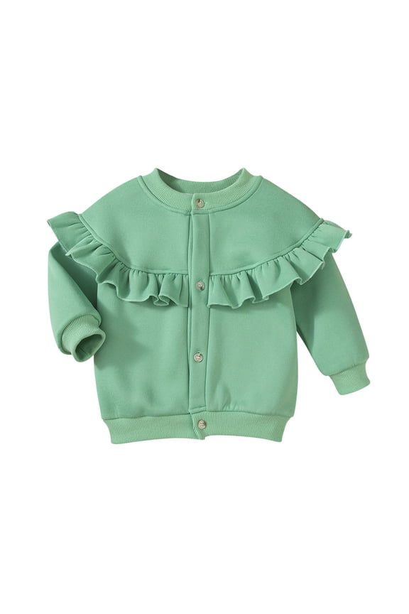 Baby Girl Jacket Toddler Crew Neck Long Sleeve Coat Ruffle Buttons down Clothes Fall Winter Outwear 1-8T