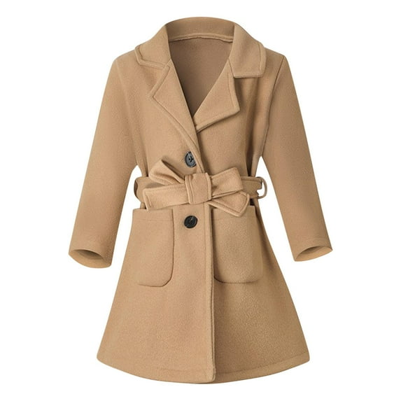Kaemgyyd Baby Girl's Trench Coat Lightweight Classic Windbreaker Jacket Notch Lapel Button down Outwear with Belt for 2-6 Years