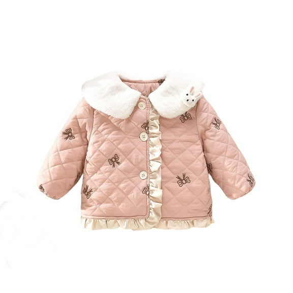 Kaemgyyd Baby Infant Girls Puffer Jacket Fashion Cute Quilted Sherpa Winter Jackets Button down Print Outwear for Toddler Girls