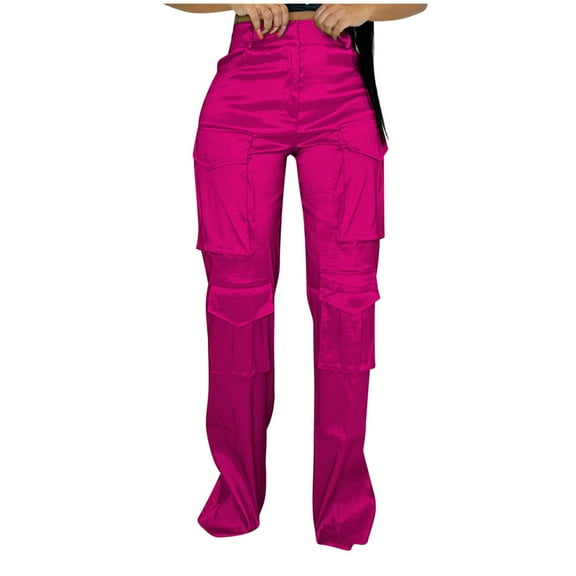 Kaemgyyd Baggy Cargo Pants for Women High Waist Solid Color Trousers Multiple Pockets Wide Leg Trendy Streetwear