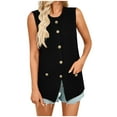 thumbnail image 1 of Kaemgyyd Beach Vaction Clothes for Women Fashion Crew Neck Button down Vest Summer Lightweight Sleeveless Cardigan Tops with Pockets, 1 of 5