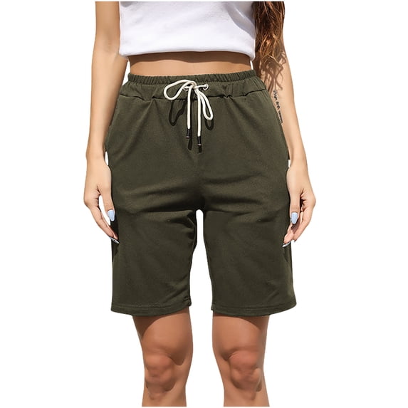 Kaemgyyd Bermuda Shorts for Women Lounge Knee Length Beach Summer Shorts Cute Drawstring Wide Leg Athletic Sweat Shorts