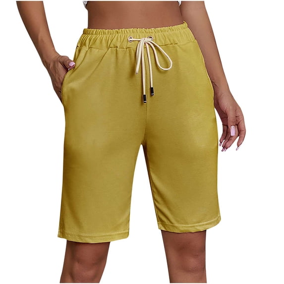 Kaemgyyd Bermuda Shorts for Women Lounge Knee Length Beach Summer Shorts Cute Drawstring Wide Leg Athletic Sweat Shorts
