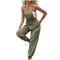 thumbnail image 1 of Kaemgyyd Bib Overalls for Women Casual Cotton Linen Sleeveless Adjustable Strap Romper Loose Cinch Bottom Jumpsuits with Pockets, 1 of 6