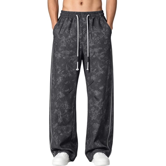 Kaemgyyd Big and Tall Men's Baggy Wide Leg Sweatpants Side Striped Pants with Drawstring Waist Trousers Streetwear Travel Clothes(Black,3X-Large)