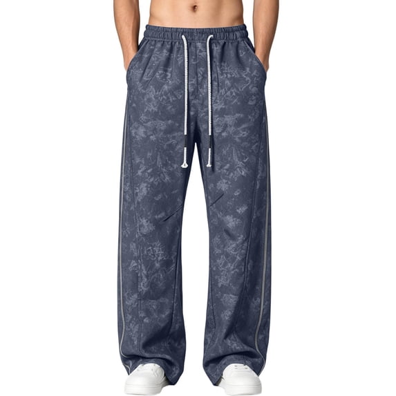 Kaemgyyd Big and Tall Men's Baggy Wide Leg Sweatpants Side Striped Pants with Drawstring Waist Trousers Streetwear Travel Clothes(Blue,4X-Large)