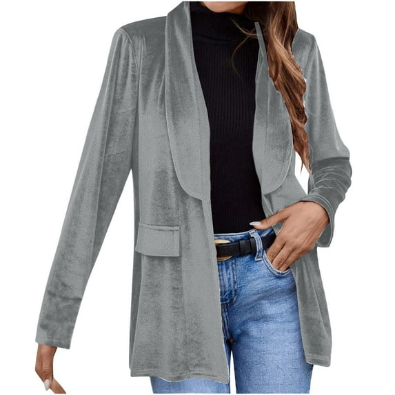Kaemgyyd Blazer for Women Fleece Business Open Front Casual Jacket Fashion Lightweight Lapel Long Sleeve Office Coat Outwear
