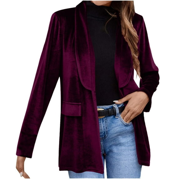 Kaemgyyd Blazer for Women Fleece Business Open Front Casual Jacket Fashion Lightweight Lapel Long Sleeve Office Coat Outwear