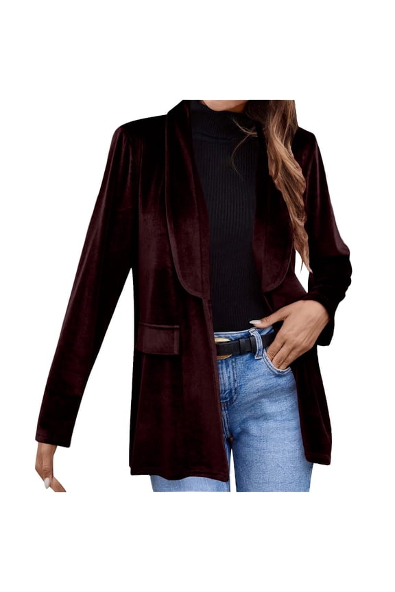 Blazer for Women Fleece Business Open Front Casual Jacket Fashion Lightweight Lapel Long Sleeve Office Coat Outwear