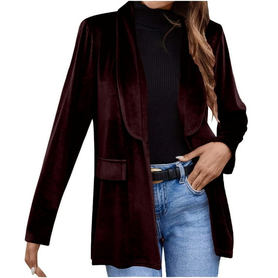 Kaemgyyd Blazer for Women Fleece Business Open Front Casual Jacket Fashion Lightweight Lapel Long Sleeve Office Coat Outwear