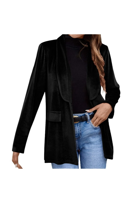 Blazer for Women Fleece Business Open Front Casual Jacket Fashion Lightweight Lapel Long Sleeve Office Coat Outwear