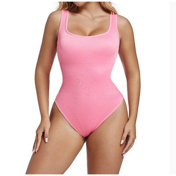 Kaemgyyd Bodysuit for Women Shapewear Seamless Tops One-Piece Solid Color Suits Stretchy Slim Activewear