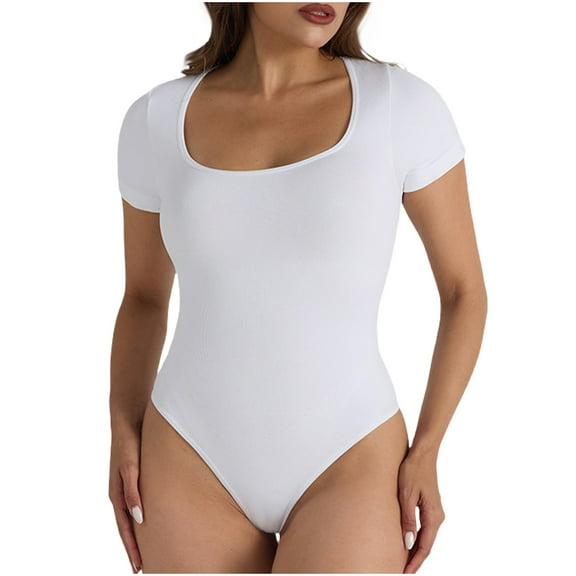 Kaemgyyd Bodysuits for Women Breathable Scoop Neck Short Sleeve T Shirts Body Shaper Basic Fashion Going out Shapewear