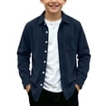 thumbnail image 1 of Kaemgyyd Boys Fall Corduroy Shacket Jacket Long Sleeve Button down Collar Shirts Kids Solid Color Casual Clothes for School（Navy,8-9 Years）, 1 of 9