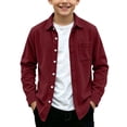 thumbnail image 1 of Kaemgyyd Boys Fall Corduroy Shacket Jacket Long Sleeve Button down Collar Shirts Kids Solid Color Casual Clothes for School（Wine,6-7 Years）, 1 of 9