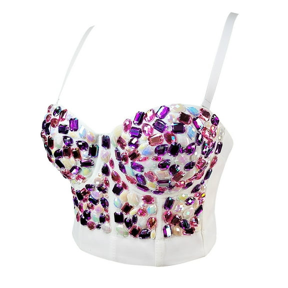 Kaemgyyd Built in Bra Tank Tops for Women Summer Push up Adjustable Strap Dance Corset Tops Sparkly Sleeveless Club Party Camisoles