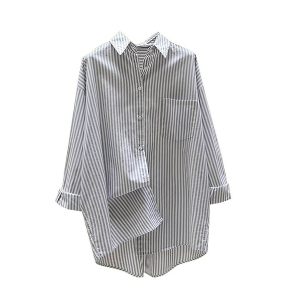 Kaemgyyd Button down Shirt for Women Stripe Long Sleeve Oversized Tunic Blouse Casual Loose Collared High-Low Fashion Tops