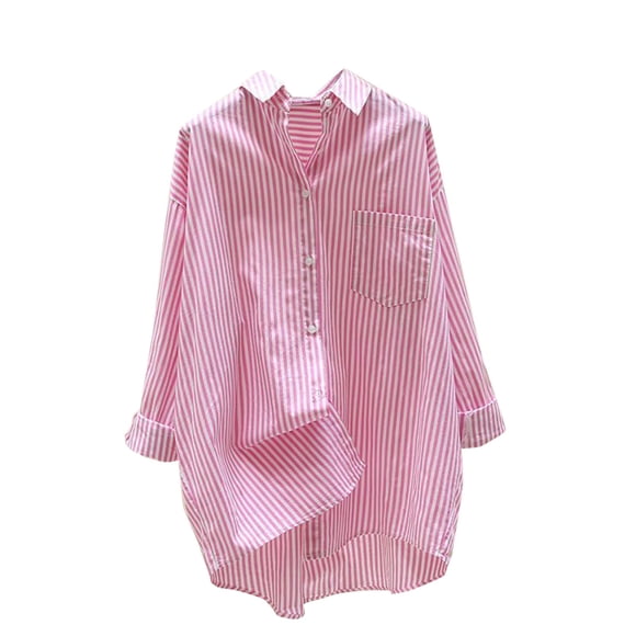 Kaemgyyd Button down Shirt for Women Stripe Long Sleeve Oversized Tunic Blouse Casual Loose Collared High-Low Fashion Tops