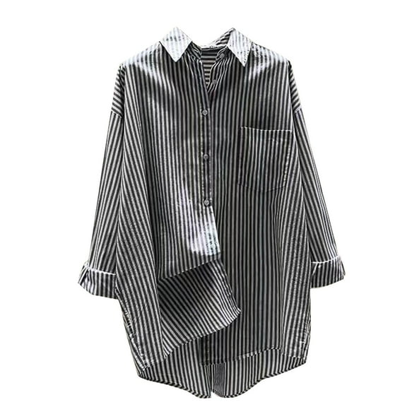Kaemgyyd Button down Shirt for Women Stripe Long Sleeve Oversized Tunic Blouse Casual Loose Collared High-Low Fashion Tops