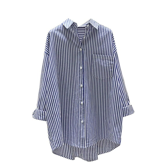 Kaemgyyd Button down Shirt for Women Stripe Long Sleeve Oversized Tunic Blouse Casual Loose Collared High-Low Fashion Tops