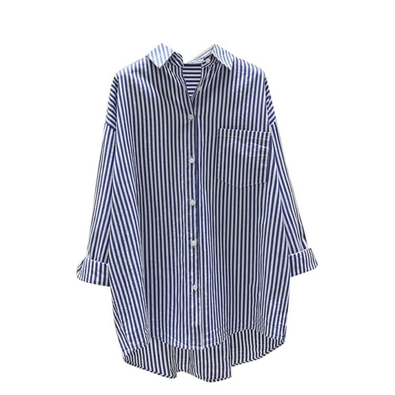 Kaemgyyd Button down Shirt for Women Stripe Long Sleeve Oversized Tunic Blouse Casual Loose Collared High-Low Fashion Tops