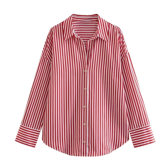 Kaemgyyd Button down Shirts for Women Striped Blouses with Pocket Oversized Classic Long Sleeve Tops Stylish Fall
