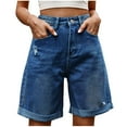 thumbnail image 1 of Kaemgyyd Capri Jeans for Women High Waisted Button Trendy Strechy Bermuda Shorts Ripped Rolled Hem Knee Length Denim Shorts with Pockets, 1 of 7