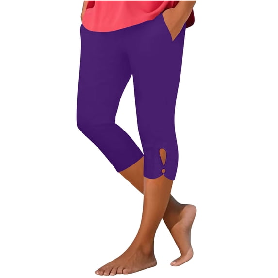 Kaemgyyd Capri Leggings for Women Plus Size High Waisted Cropped Trousers with Pockets Comfortable Hollow out Yoga Tights S-3XL