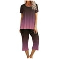 thumbnail image 1 of Kaemgyyd Capri Pajama Sets for Women Short Sleeve Gradient Tops Soft Comfy Sleepwear Two Piece Pjs Sets Loungewear, 1 of 7
