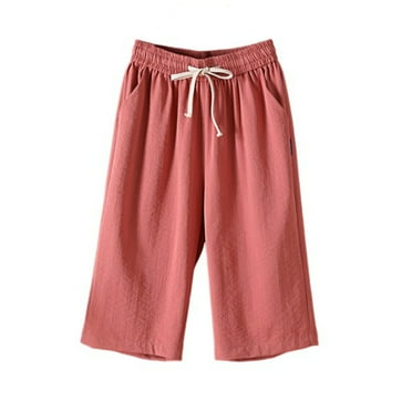 Kaemgyyd Capri Pants for Women Cotton Casual Elastic Waist Wide Leg Cropped Trousers Loose Soft Capris with Pockets
