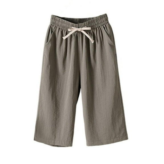 Kaemgyyd Capri Pants for Women Cotton Casual Elastic Waist Wide Leg Cropped Trousers Loose Soft Capris with Pockets