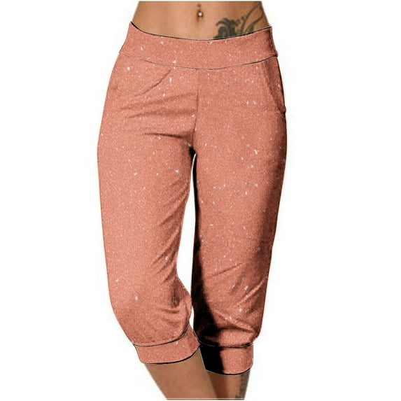 Kaemgyyd Capri Pants for Women Cropped Casual Elastic Waist Fashion Trousers Yoga Running Gym Sweatpants with Pockets