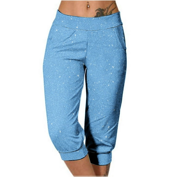 Kaemgyyd Capri Pants for Women Cropped Casual Elastic Waist Fashion Trousers Yoga Running Gym Sweatpants with Pockets