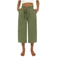 thumbnail image 1 of Kaemgyyd Capri Pants for Women Drawstring Wide Leg Casual Loose Lounge Cropped Trousers with Pocket High Waist Flowy Beach Capris, 1 of 3