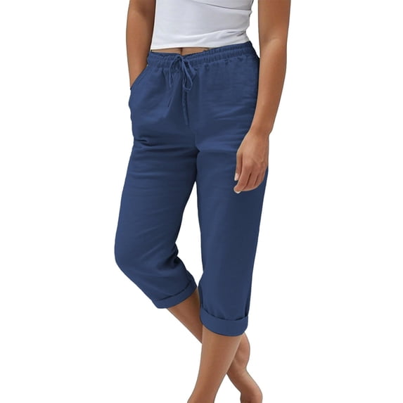 Kaemgyyd Capri Pants for Women High Waist Drawstring Comfy Casual Capris Lightweight Slim Fit Rolled Hem Cropped Trousers