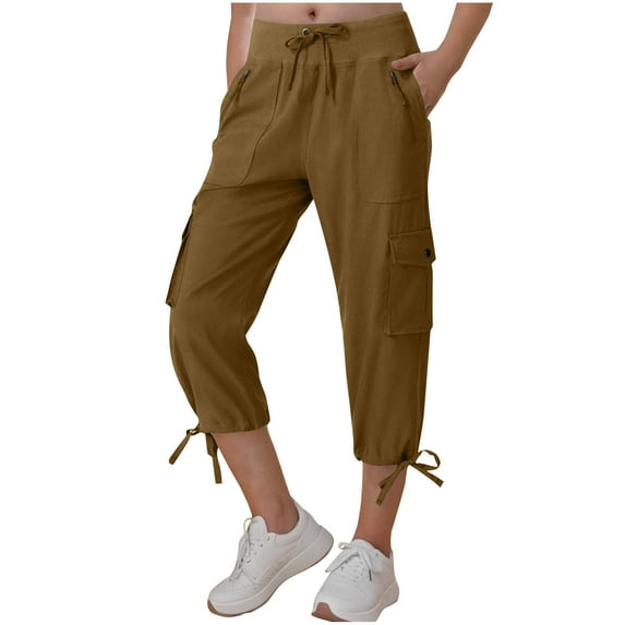 Kaemgyyd Capri Pants for Women Loose Fit Casual Outdoor Hiking Pants Lightweight Drawstring Travel Summer Cargo Pants