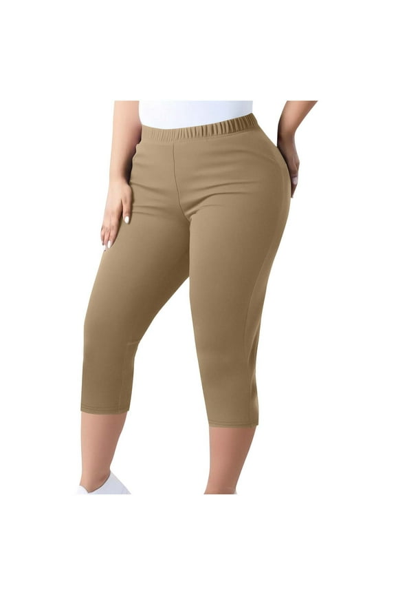 Capri Plus Size Leggings for Women Plus Size Stretchy High Waist Workout Yoga Pants Casual Butt Lifter Cropped Trousers