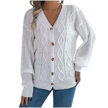 Kaemgyyd Cardigan Sweaters for Women 2024 Fall Button down Cable Knit Coat Lightweight Long Lantern Sleeve Outerwear