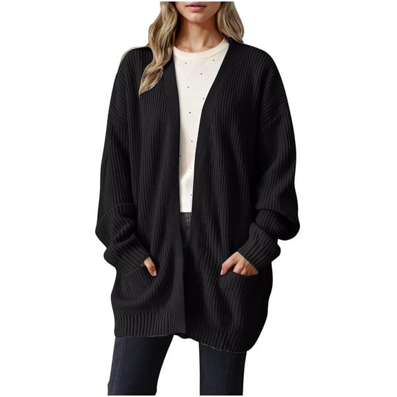 Kaemgyyd Cardigan Sweaters for Women Fashion Casual Open Front Knit Outwear Fall Winter Warm Long Sleeve Coats with Pockets