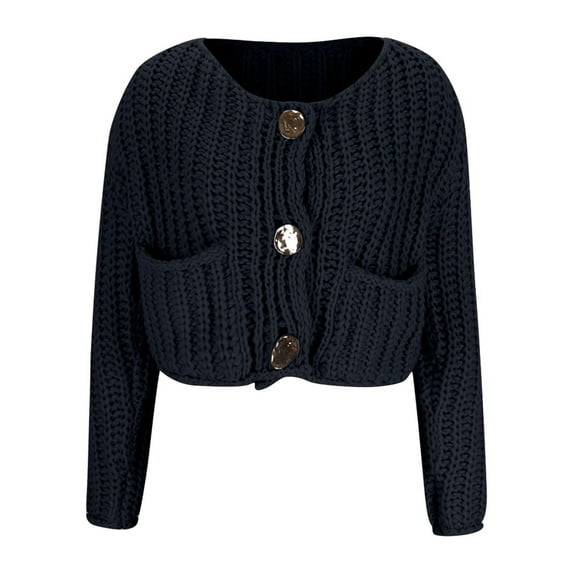 Kaemgyyd Cardigan Sweaters for Women Fall Crochet Knit Button down Crop Tops Casual Solid Color Long Sleeve Soft Coat
