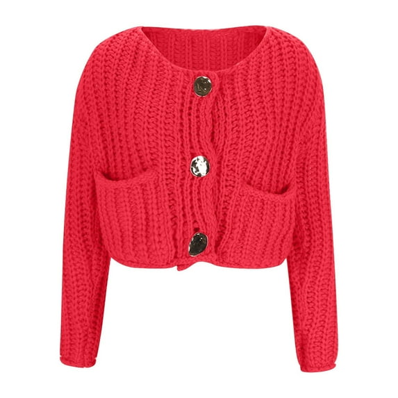Kaemgyyd Cardigan Sweaters for Women Fall Crochet Knit Button down Crop Tops Casual Solid Color Long Sleeve Soft Coat